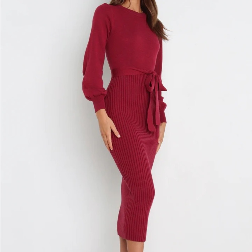 Petal and Pup Helena Knit Sweater Dress - Wine